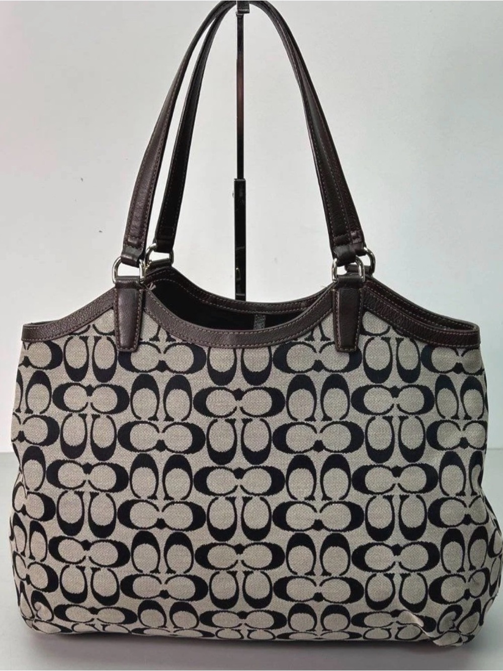 Coach Signature (black) Snakeskin Stripe Saddle Tote F31444 Brown Leather Trim - Picture 2 of 16